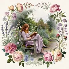 ImagineArt 1.5 — A woman reading a book in a garden, watercolor pai