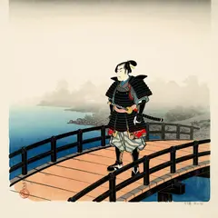 ImagineArt 1.5 — A lone samurai standing on a misty bridge, ukiyo-e