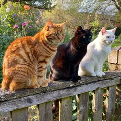 ImagineArt 1.5 — Three cats of different colors sitting in a row on