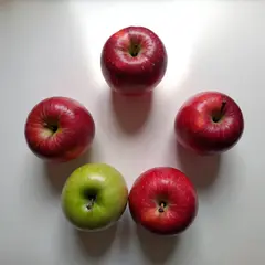 ImagineArt 1.5 — Five red apples arranged in a circle on a white ta