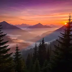 ImagineArt 1.5 — A misty mountain range at sunrise, layers of purpl