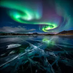 ImagineArt 1.5 — A frozen lake with cracks in the ice, Northern Lig