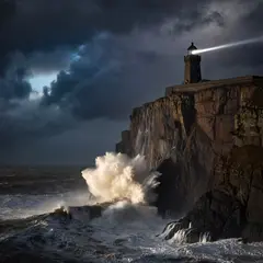 ImagineArt 1.5 — A coastal cliff with crashing waves below, lightho