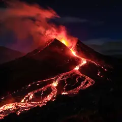 ImagineArt 1.5 — A volcano erupting at night with lava flowing down