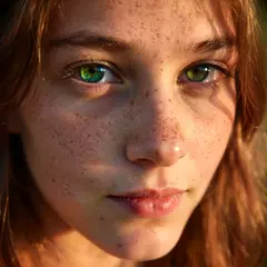 ImagineArt 1.5 — A young woman with freckles and green eyes, golden