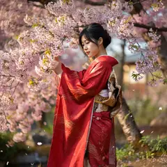 ImagineArt 1.5 — A Japanese woman in a red kimono standing under ch