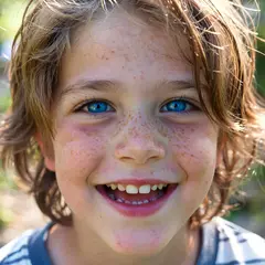ImagineArt 1.5 — A freckled boy with bright blue eyes and messy hai