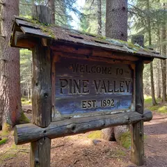 ImagineArt 1.5 — A weathered wooden sign reading WELCOME TO PINE VA