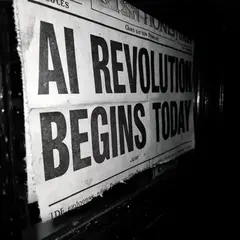 ImagineArt 1.5 — A newspaper headline reading AI REVOLUTION BEGINS 