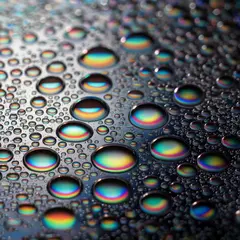 Luma Photon — A macro photograph of oil droplets on water, iride