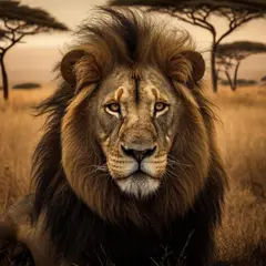 Luma Photon — A majestic lion with a full mane, golden savanna b