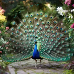 Luma Photon — A peacock displaying its full tail feathers, vibra