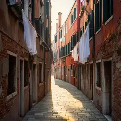 Luma Photon — A narrow cobblestone alley in Venice with colorful