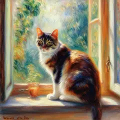 Luma Photon — A cat sitting on a windowsill, impressionist oil p