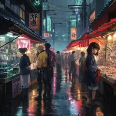 Luma Photon — A cyberpunk street market in Tokyo, anime style, n