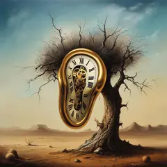 Luma Photon — A surreal melting clock draped over a barren tree 