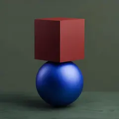 Luma Photon — A red cube on top of a blue sphere, both sitting o