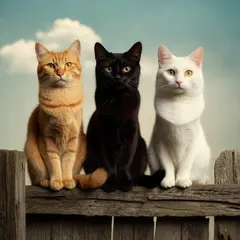 Luma Photon — Three cats of different colors sitting in a row on