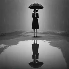 Luma Photon — A woman holding an umbrella in the rain, reflected