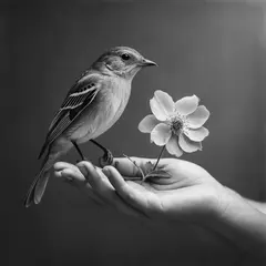 Luma Photon — A bird perched on the left hand of a person, the r