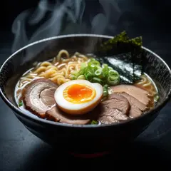 Luma Photon — A steaming bowl of ramen with chashu pork, soft-bo