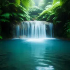 Luma Photon — A waterfall cascading into a tropical pool surroun