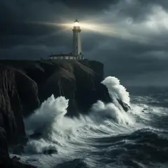 Luma Photon — A coastal cliff with crashing waves below, lightho