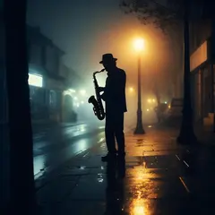 Luma Photon — A street musician playing saxophone under a lamppo