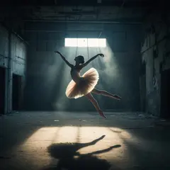 Luma Photon — A ballet dancer mid-leap in an abandoned warehouse