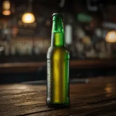 Luma Photon — A green glass bottle of craft beer with condensati