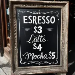 Luma Photon — A hand-lettered chalkboard menu outside a coffee s