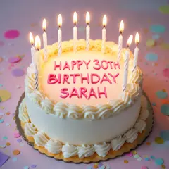 Luma Photon — A birthday cake with HAPPY 30TH BIRTHDAY SARAH wri