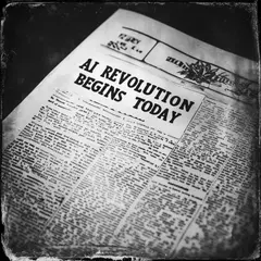 Luma Photon — A newspaper headline reading AI REVOLUTION BEGINS 