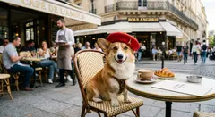 Gemini 3.1 Flash Image — A corgi wearing a red beret sitting in a Parisian 