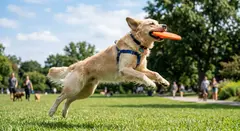 Gemini 3.1 Flash Image — A golden retriever catching a frisbee in mid-air a