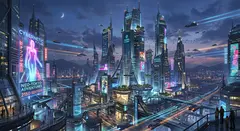 Gemini 3.1 Flash Image — A futuristic city skyline with flying vehicles, sl