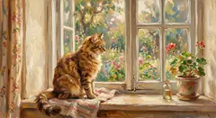Gemini 3.1 Flash Image — A cat sitting on a windowsill, impressionist oil p
