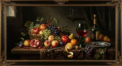 Gemini 3.1 Flash Image — A still life of fruit and wine on a table, Dutch G