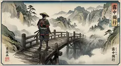 Gemini 3.1 Flash Image — A lone samurai standing on a misty bridge, ukiyo-e