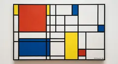 Gemini 3.1 Flash Image — A geometric abstract composition with red, blue, a