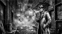 Gemini 3.1 Flash Image — A noir detective in a foggy alley, graphic novel s