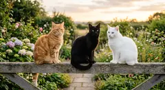 Gemini 3.1 Flash Image — Three cats of different colors sitting in a row on