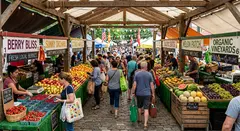 Gemini 3.1 Flash Image — A busy farmer's market scene with at least six dif
