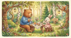 Gemini 3.1 Flash Image — A children's book illustration of a bear and a rab