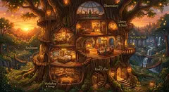 Gemini 3.1 Flash Image — A detailed cross-section of a fantasy treehouse sh