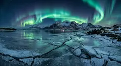 Gemini 3.1 Flash Image — A frozen lake with cracks in the ice, Northern Lig
