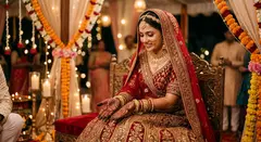 Gemini 3.1 Flash Image — An Indian bride in traditional red and gold leheng