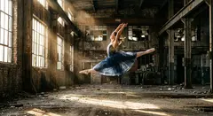 Gemini 3.1 Flash Image — A ballet dancer mid-leap in an abandoned warehouse