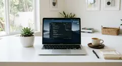 Gemini 3.1 Flash Image — A sleek laptop on a clean white desk with a potted