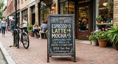 Gemini 3.1 Flash Image — A hand-lettered chalkboard menu outside a coffee s